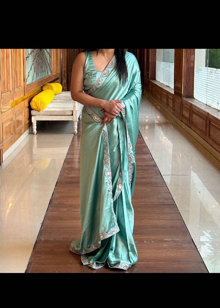 Elegant satin Sea Green Saree