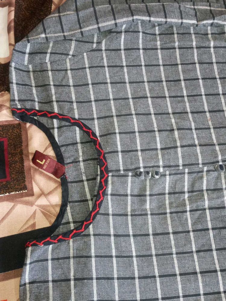 Checked Kurta with Red Trim