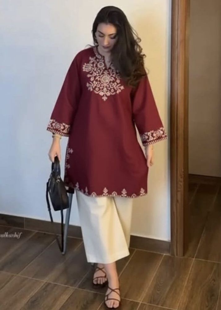 Embroidered Maroon Co-Ord Set