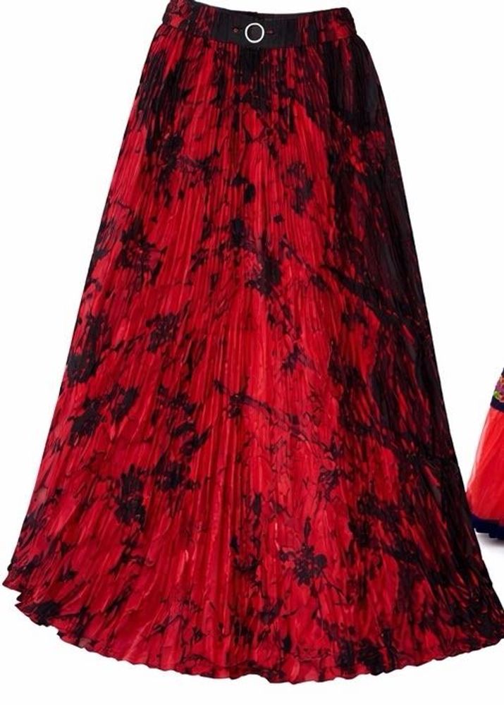 Vibrant Red Pleated Skirt