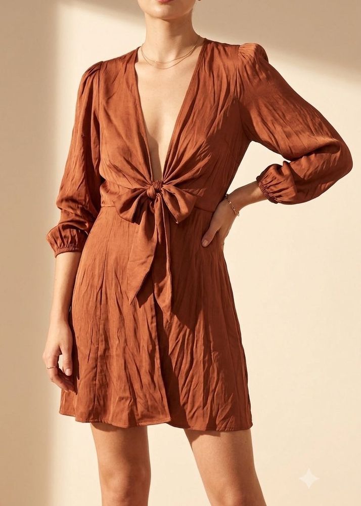 reduced price rust orange front tie up dress