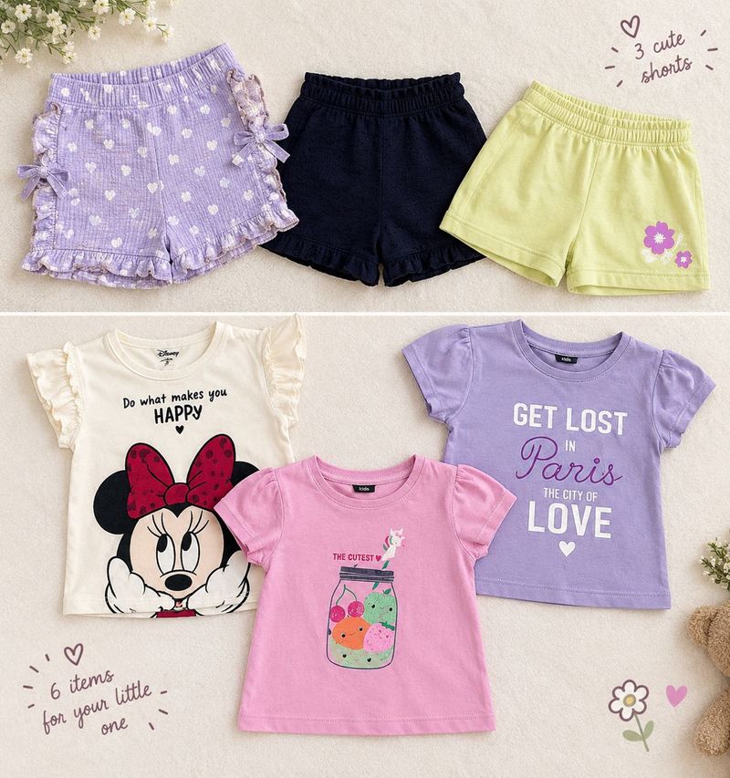 Cute Girls Tops and shorts  - 6 Pack