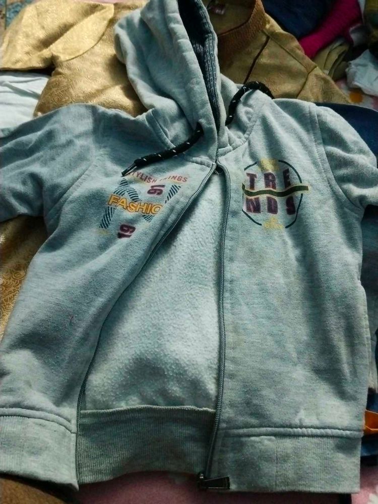 Grey Zip-Up Hoodie with Trendy Graphic