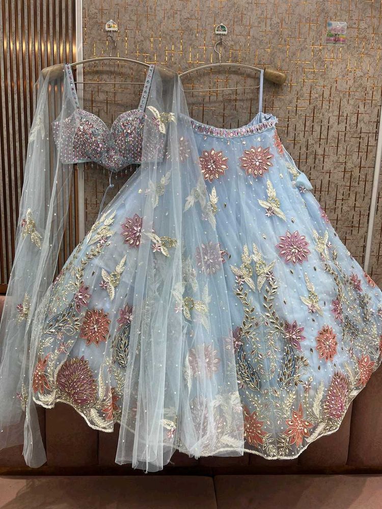 Stunning Blue Embroidered Lehenga Set