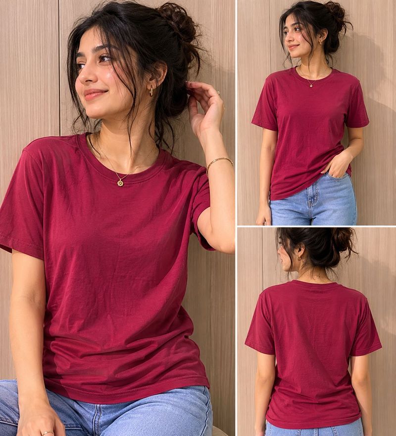 Unisex Maroon Round Neck T-Shirt