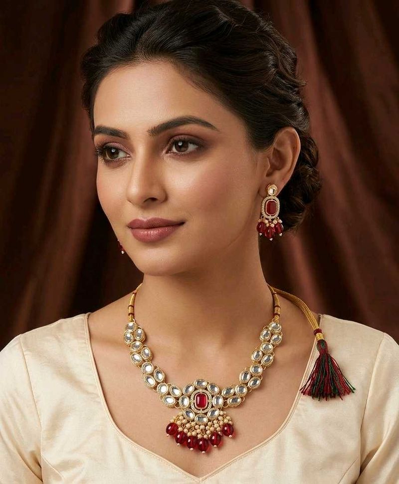 Red Kundan Choker Necklace Set
