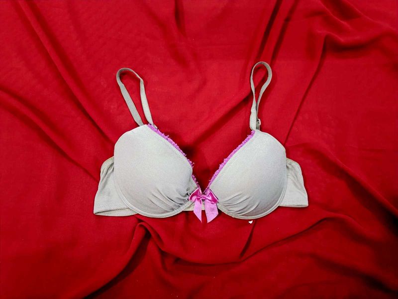 🇳🇿💫🎀Comfortable Light Grey Bra with Pink Trim