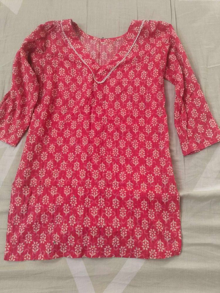 Beautiful Pink Block Print Kurta