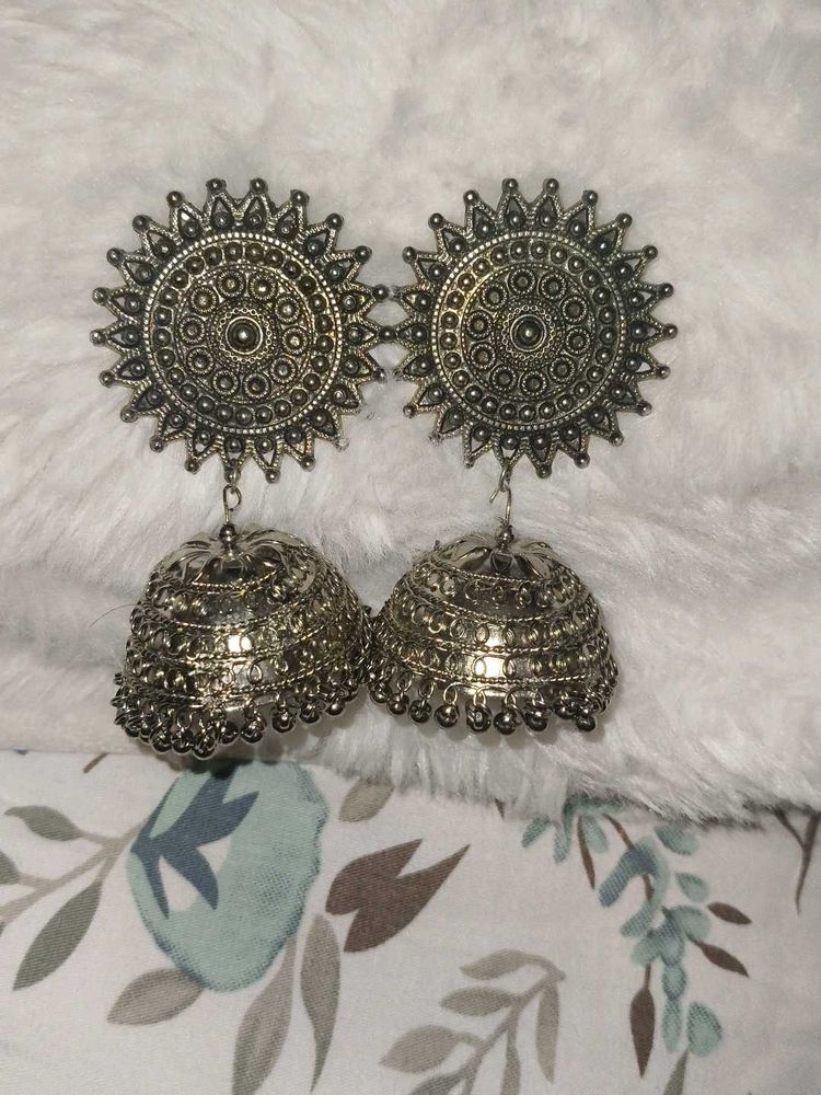 Boho Oxidised Jhumka Earrings