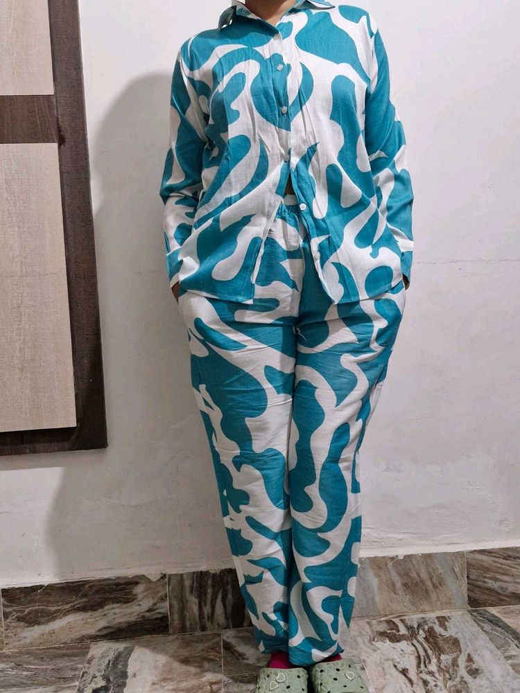 Stylish Blue Patterned Co-ord Set