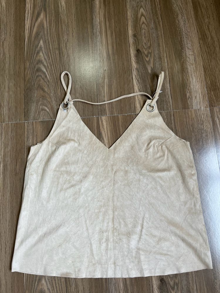 Beige Velvet Tank Top