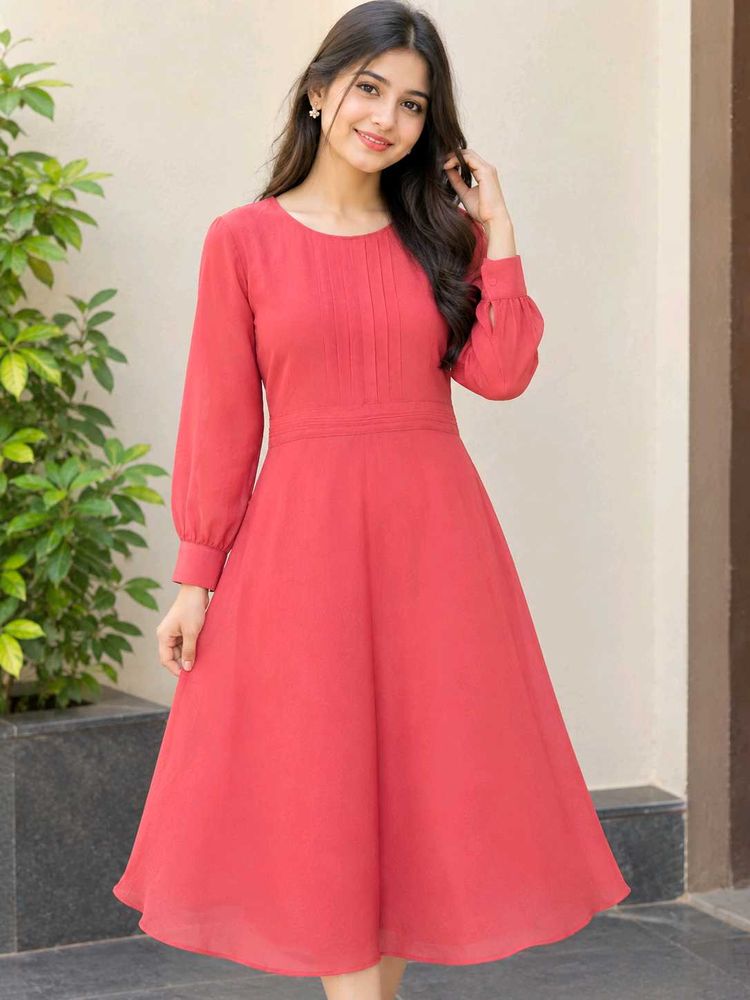 Chic Coral Midi Dress