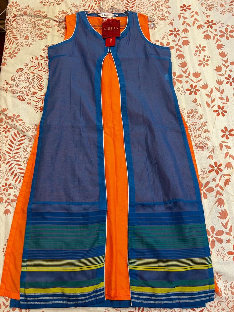 BIBA Blue &amp; Orange Layered Kurta