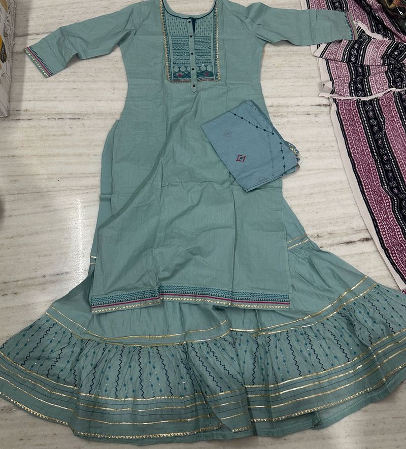Elegant Teal Kurta Set with Sharara