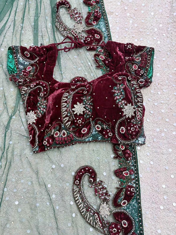 stunning net saree with velvet blouse
