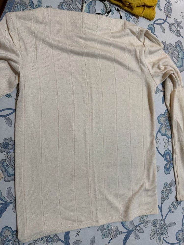 Cream Striped Long Sleeve Top