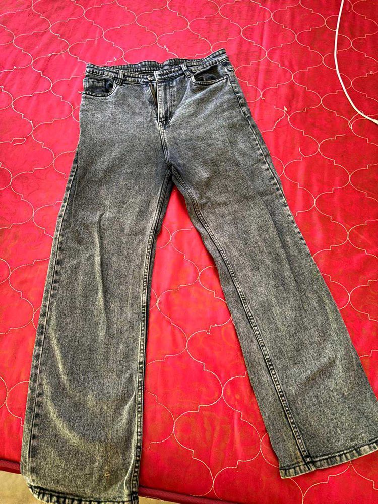 Washed Grey Wide Leg Jeans