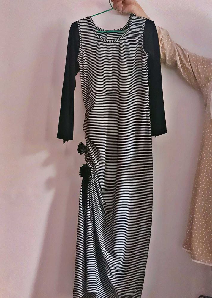 Striped Midi Dress with Floral Detail