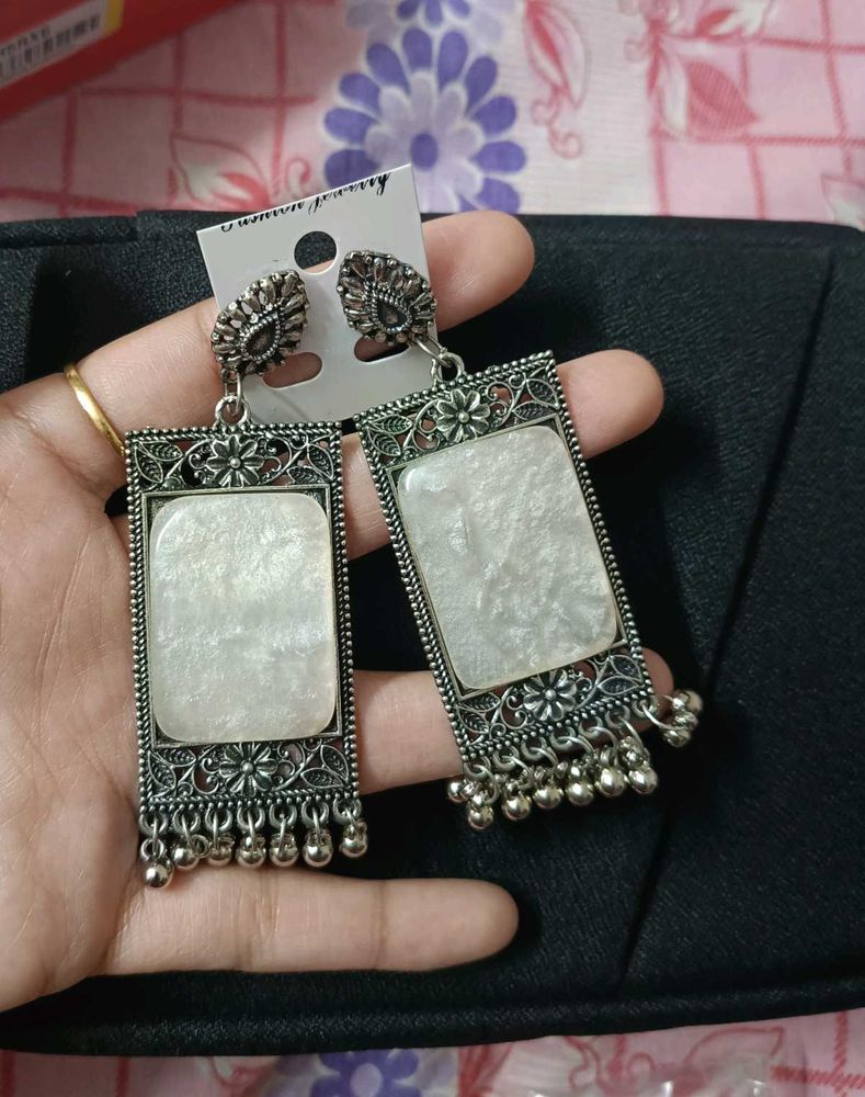 Elegant White Stone Dangle Earrings