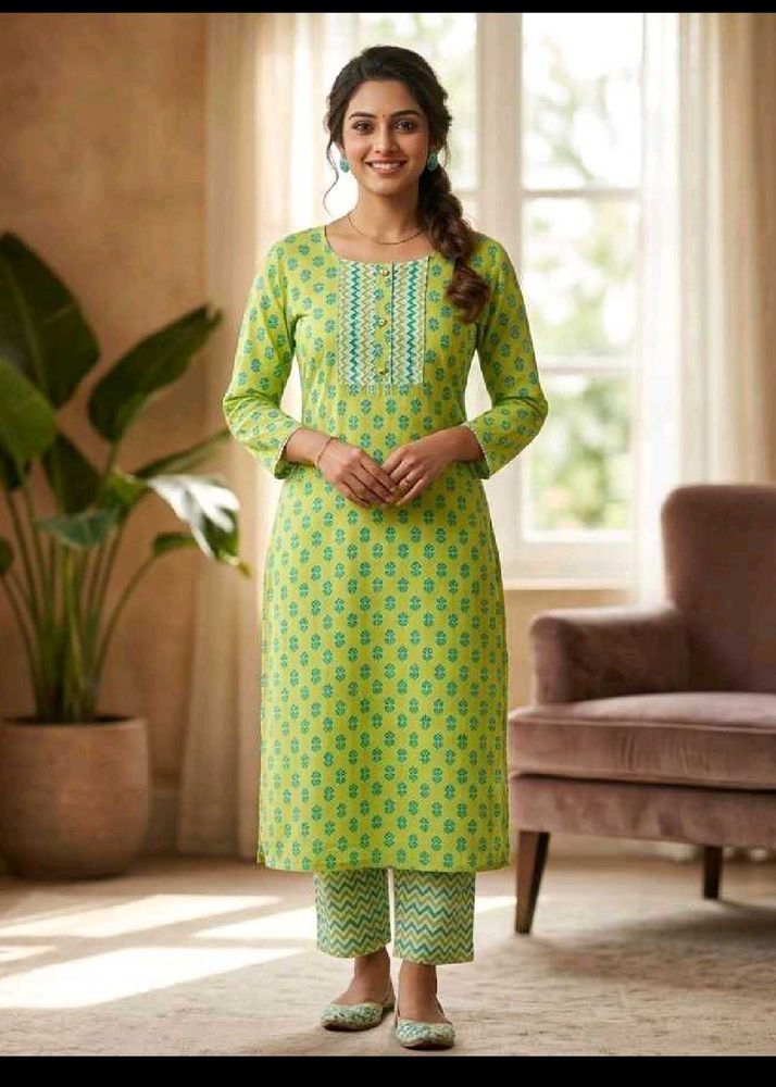 Green Printed Kurta Set with Trousers