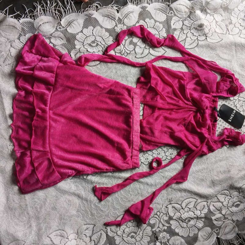Shein coord 💞Pink Velvet Ruffle Dress