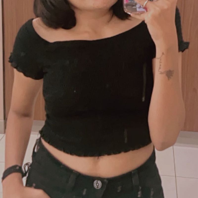 Black Off-Shoulder Crop Top