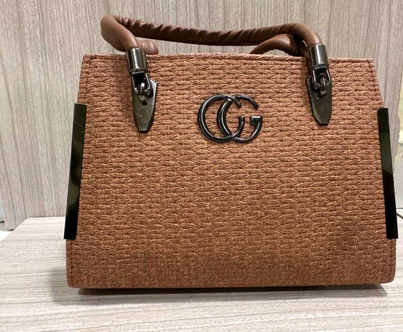 Brown Textured Satchel Bag