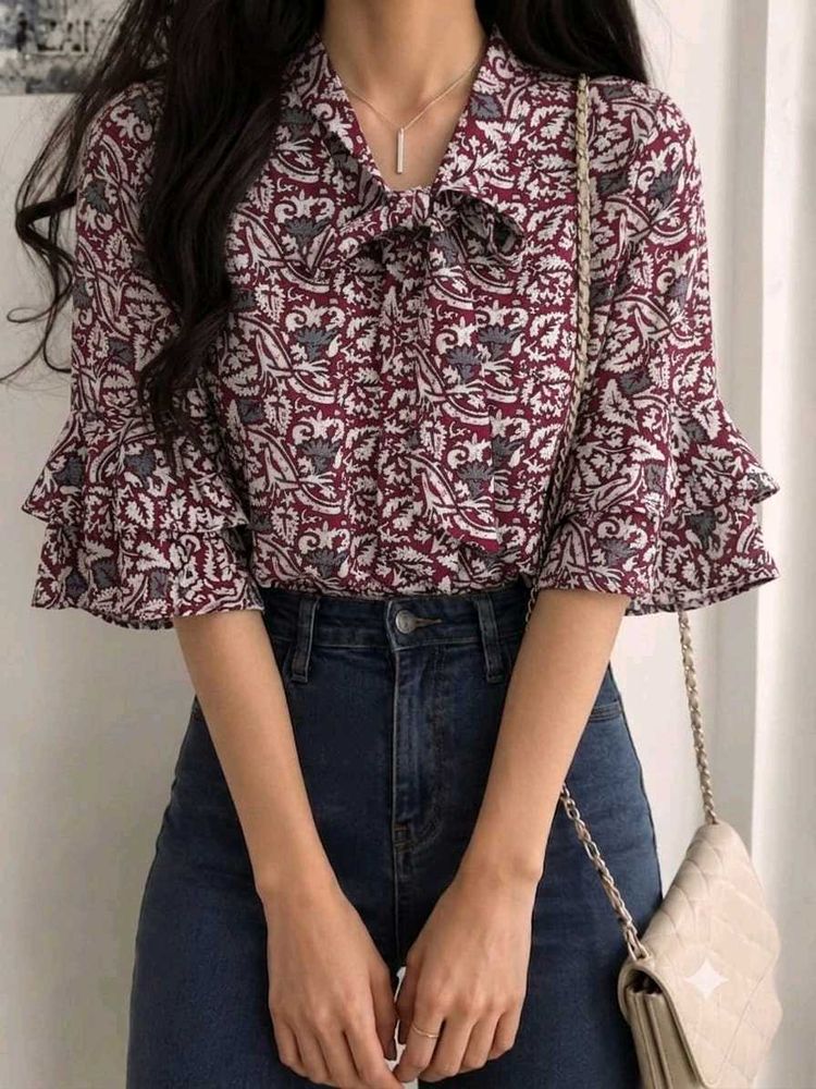 Burgundy Floral Bow Top