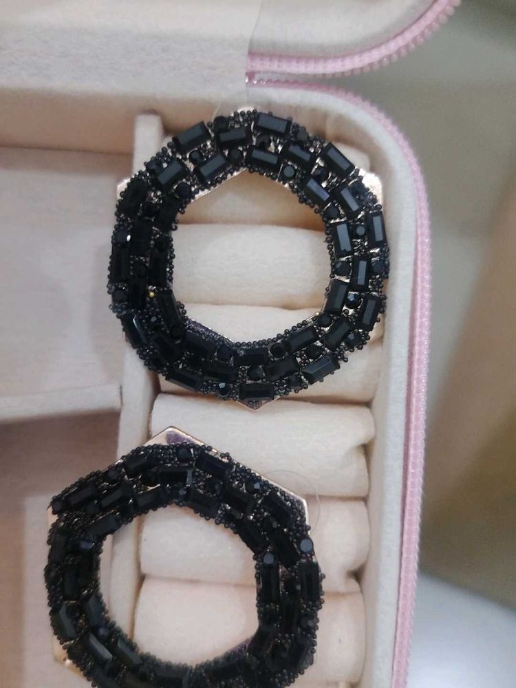 Sparkling Black Crystal Hoop Earrings