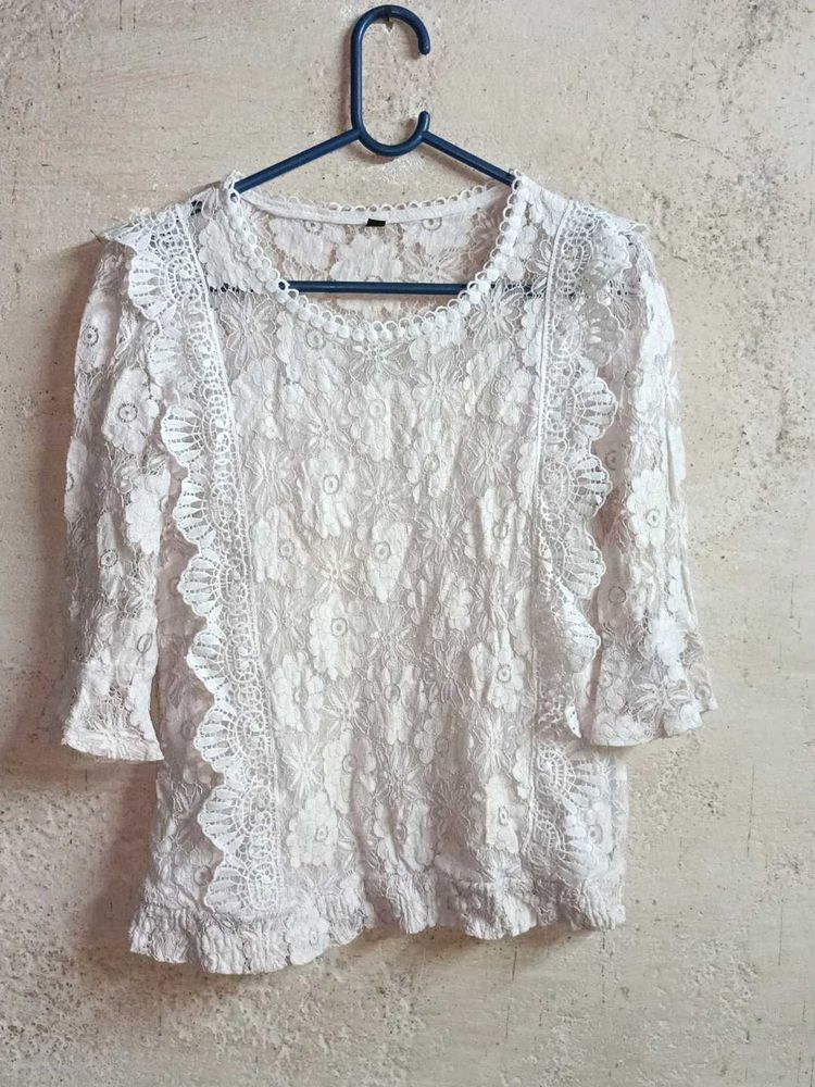 Elegant White Lace Top Layered