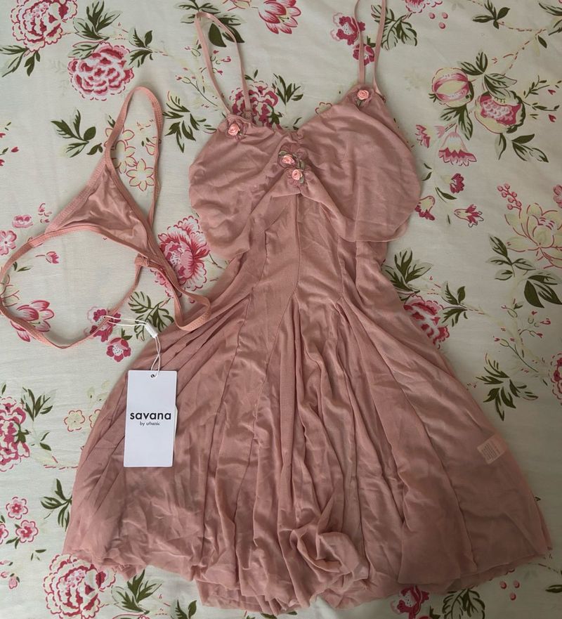 Savana Pink Babydoll &amp; Thong Set