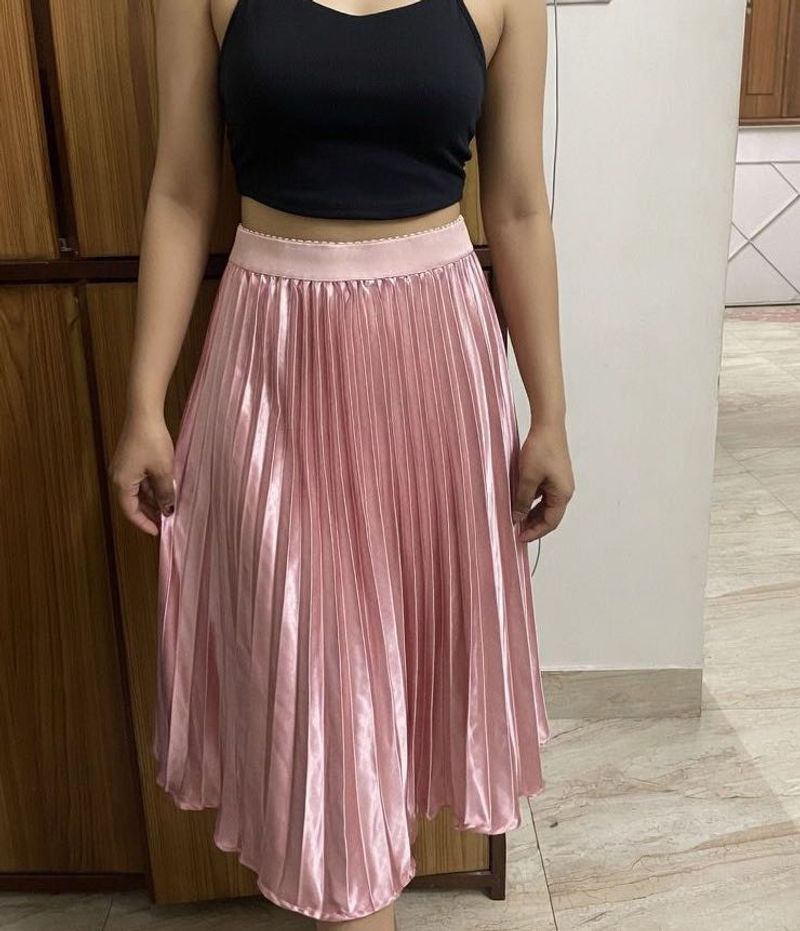 Satin Pleated Midi Skirt
