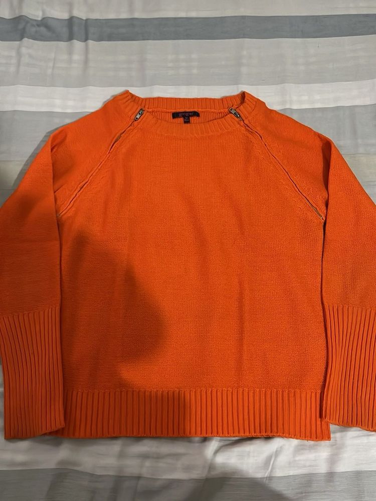 Vibrant Orange Zipper Detail Sweater