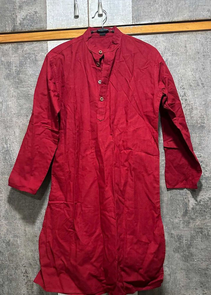 Solid Red Cotton Kurta