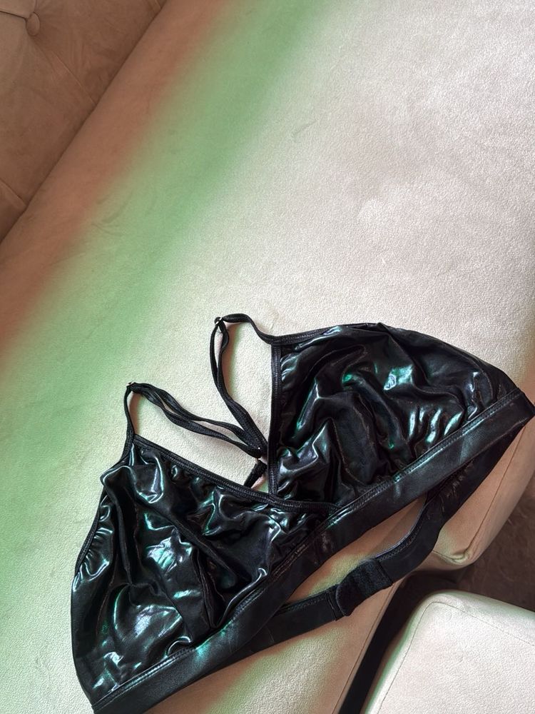 Shiny Black Bralette Top