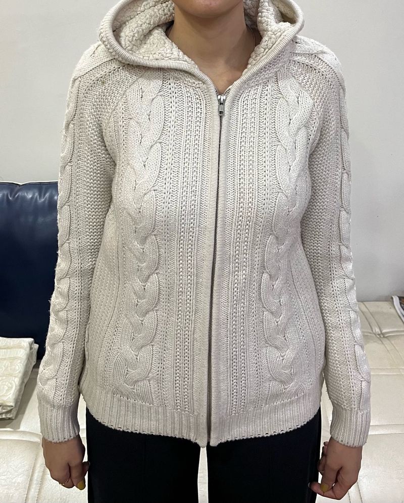 Cable Knit Zip-Up Hoodie