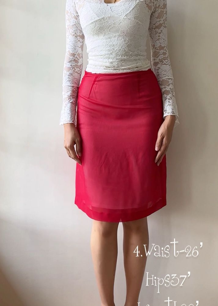Chic Red Sheer Midi Skirt
