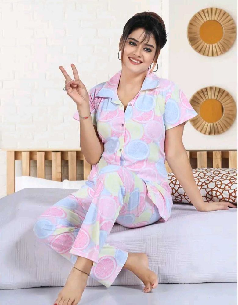 Cute Printed Women's Night Suit Set Shirt &amp; Pyjama