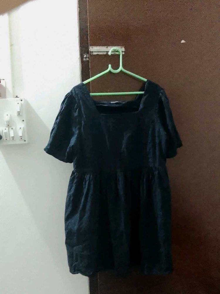 Chic Dark Blue Square Neck Dress