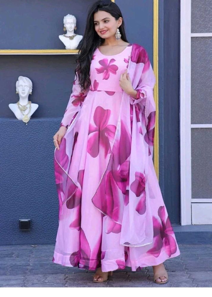 Elegant Floral Print Anarkali Gown