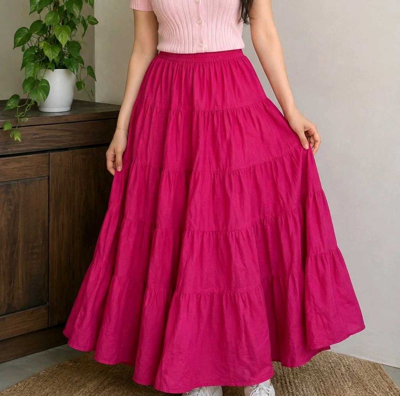 Vibrant Pink Tiered Maxi Skirt