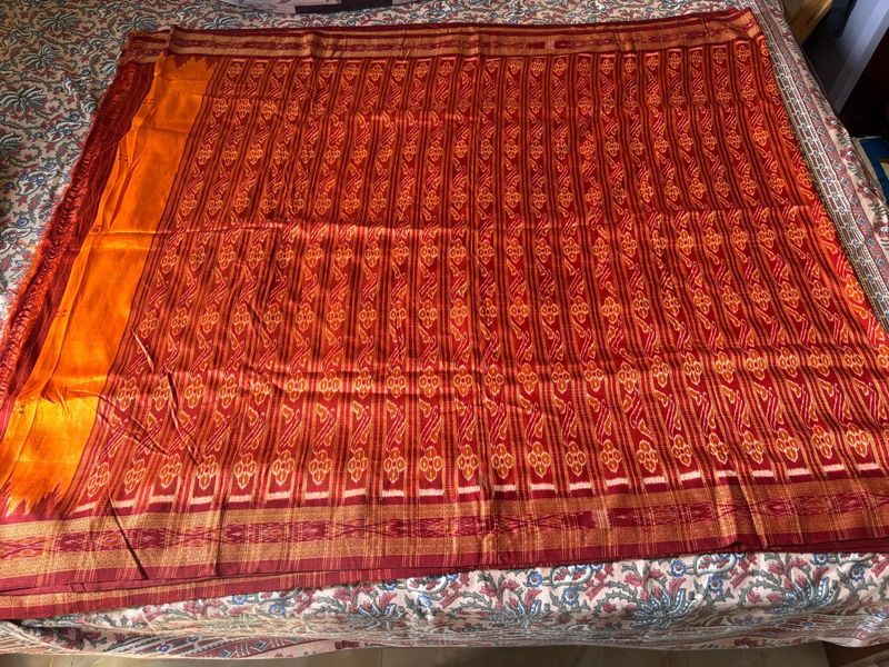 Vibrant Orange and Red Ikat Saree