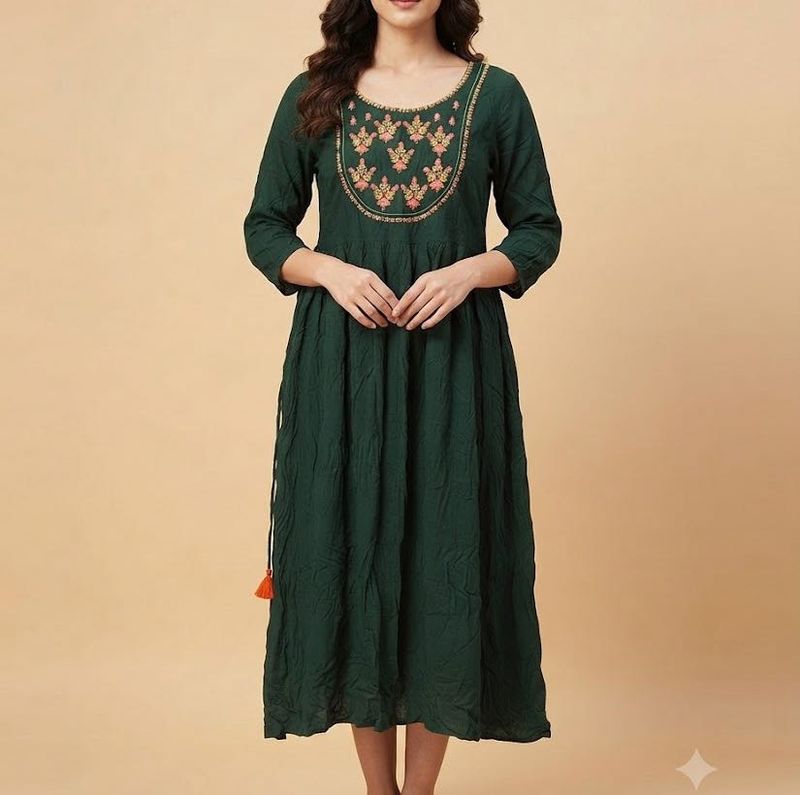 Embroidered Green Anarkali Kurta