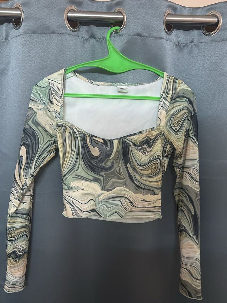 Marble Print Square Neck Top