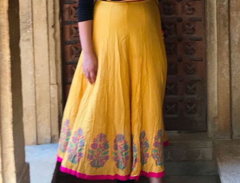 Yellow Ethnic Embroidered Skirt