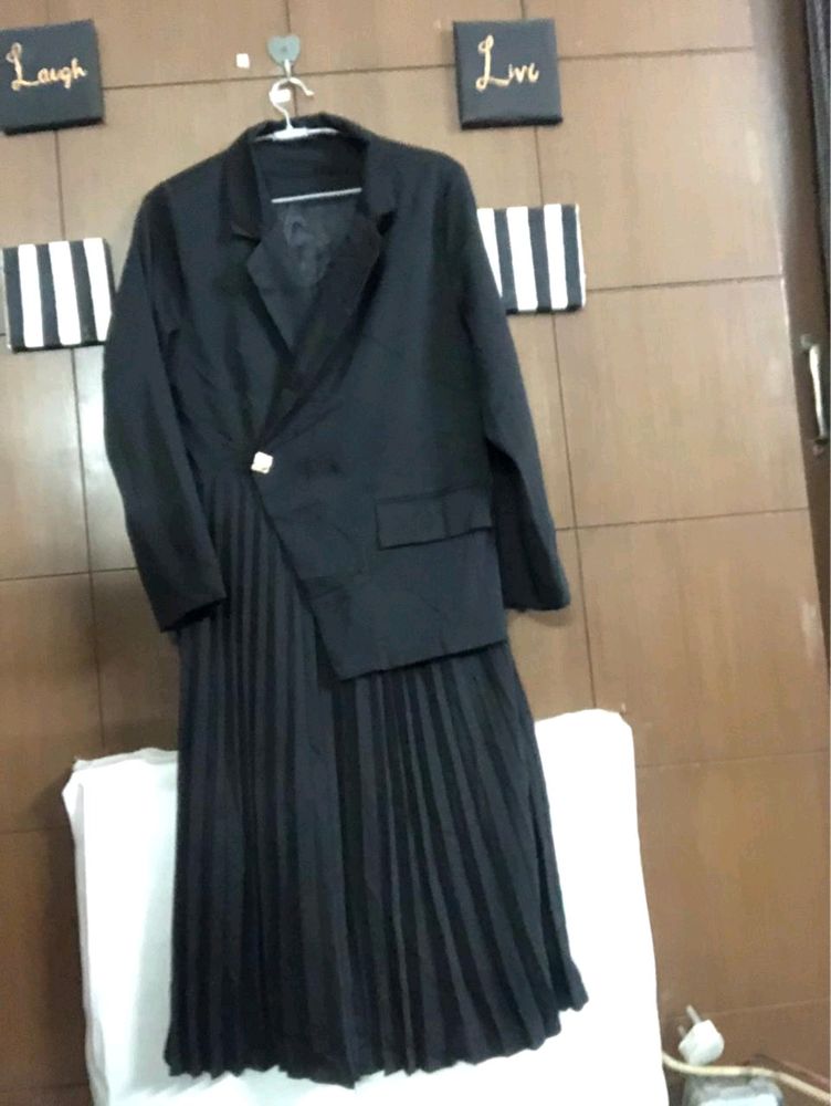 Korean Black Skirt Attached Blazer Dress