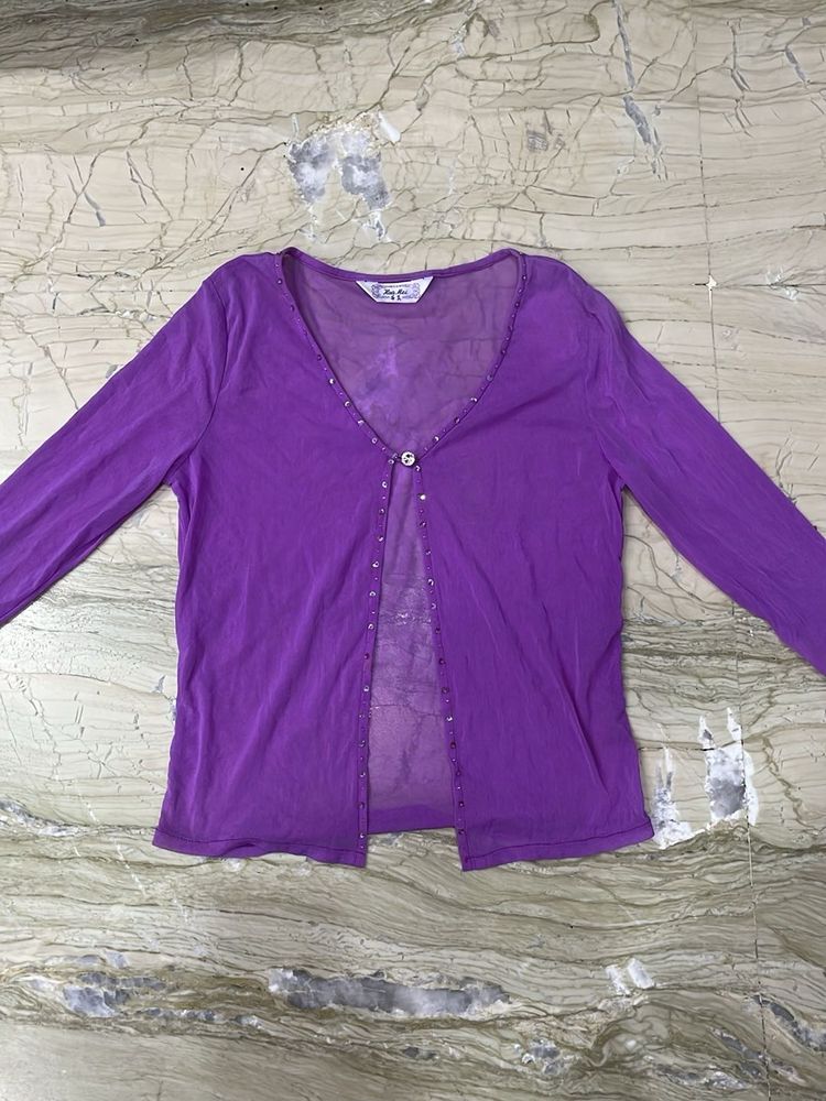 Sheer Purple Embellished Cardigan