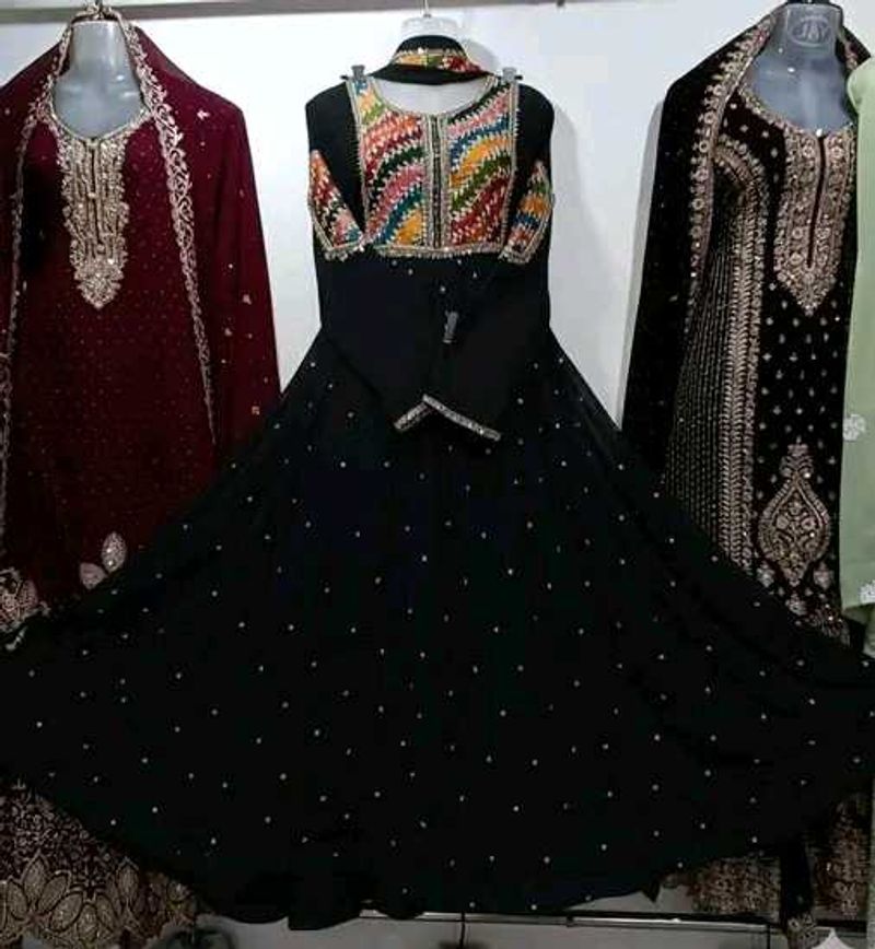 Pakistani gown Embroidered Black  Anarkali Suit