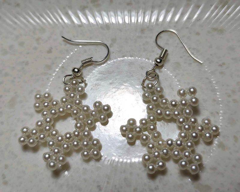 Elegant Pearl Snowflake Earrings