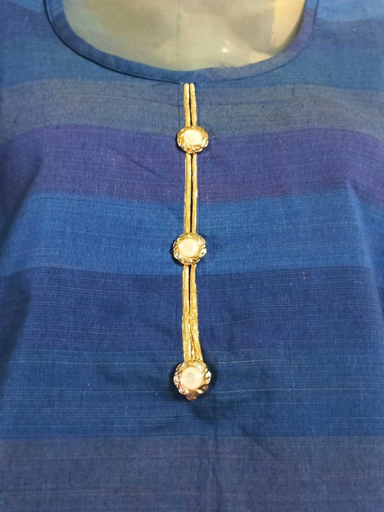 Blue Striped Top with Pearl Detail